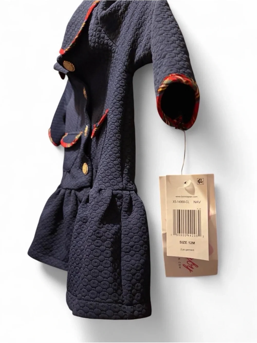 Bonnie Baby Navy Pea Coat with Red Trim